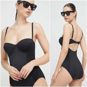 Kate Spade New York Smocked Underwire One Piece Swimsuit Solid Black S Small